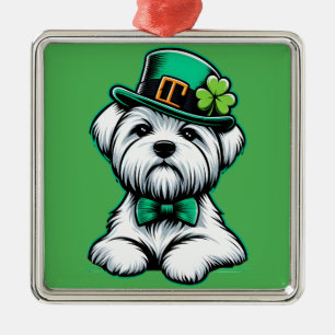 Lucky Irish Shamrock Maltese Dog St Patricks Day Metal Tree Decoration