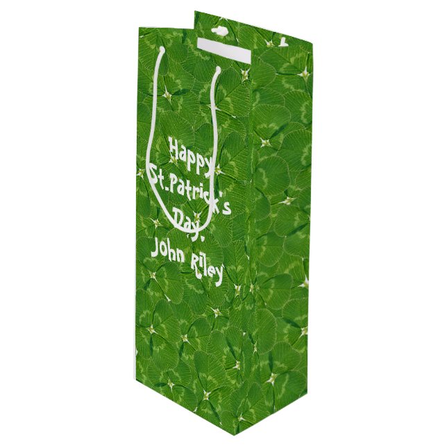 Lucky Irish Shamrocks Wine Gift Bag (Front Angled)