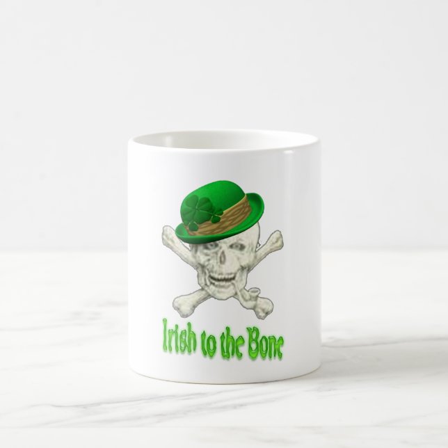 Lucky Irish to the Bone Skull and Bones Funny Magic Mug (Center)