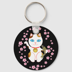 Lucky Japanese Beckoning Maneki Neko Cat Key Ring