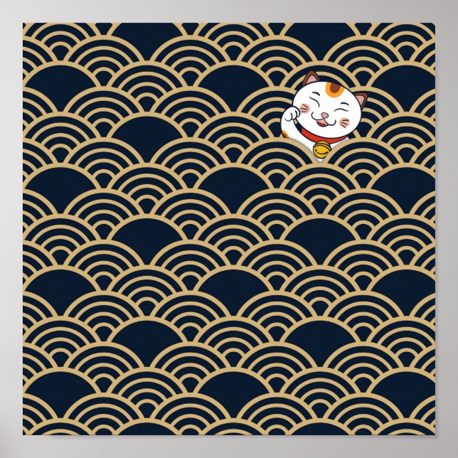 Lucky Japanese Calico Cat | Maneki Neko Poster (Front)