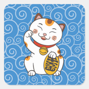 Lucky Japanese Calico Cat   Maneki Neko Square Sticker