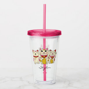 Lucky Japanese Maneki Neko Cats Personalised Acrylic Tumbler