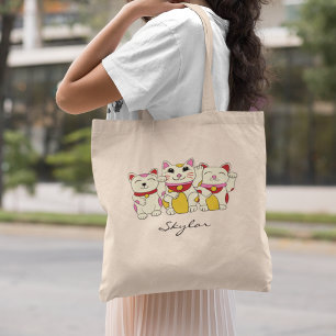Lucky Japanese Maneki Neko Cats Personalised Tote Bag