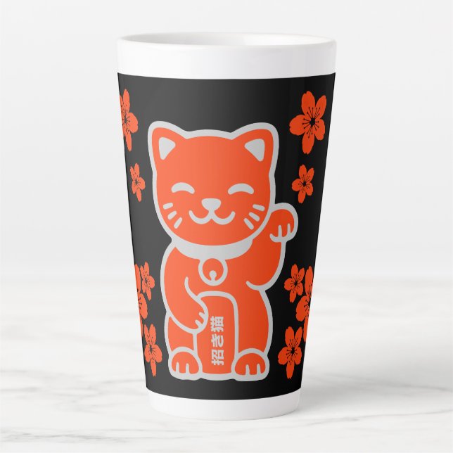 Lucky Japanese Maneki-neko Latte Mug (Front)
