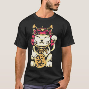 Lucky Japanese Samurai Maneki Neko Fortune Cat T-Shirt