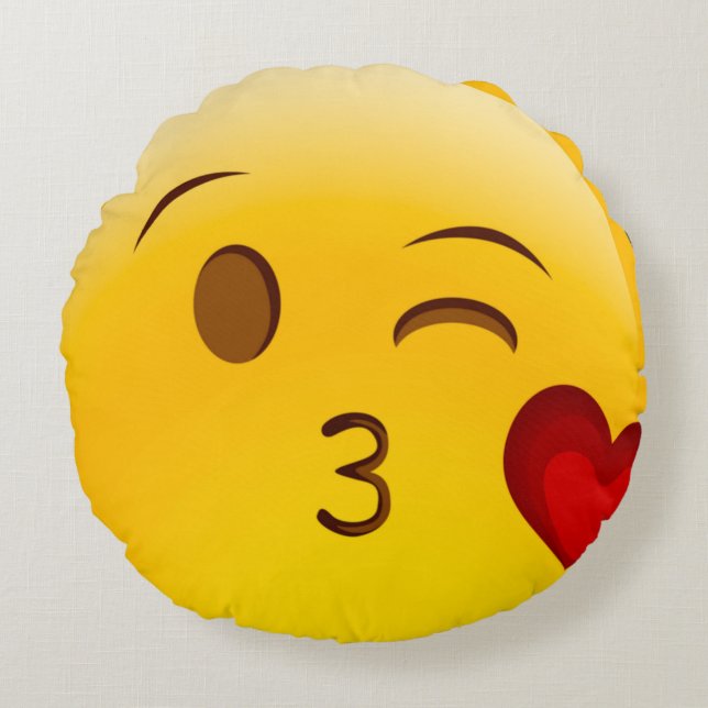 Lucky Kiss Emoji Round Cushion (Front)