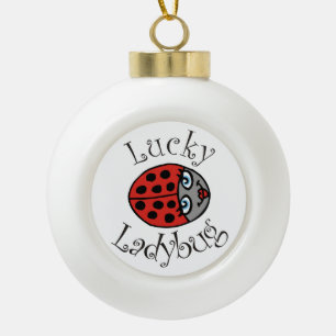 Lucky Ladybug in Red Ceramic Ball Christmas Ornament