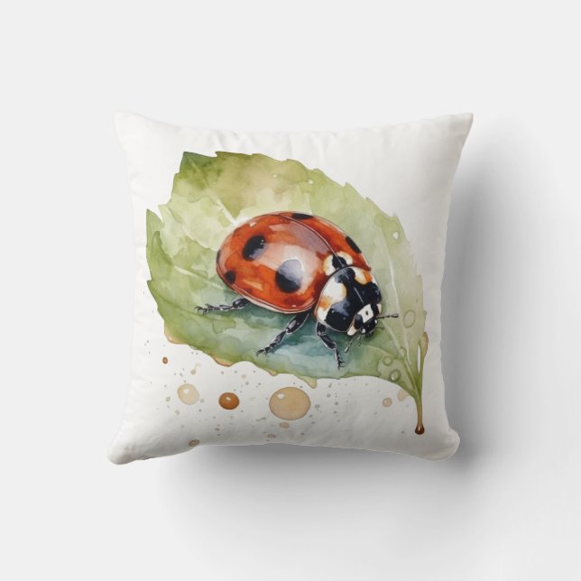 Lucky Ladybug on Leaf Cushion (Back)