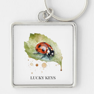 Lucky Ladybug on Leaf Key Ring