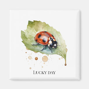 Lucky Ladybug on Leaf Magnet