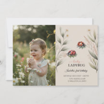 Lucky Ladybug Photo Floral Girl 1st Birthday 
