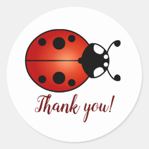Lucky Ladybug Red Orange Black Ladybird Thank You Classic Round Sticker