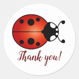 Lucky Ladybug Red Orange Black Ladybird Thank You Classic Round Sticker