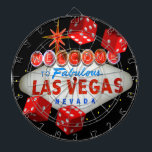 Lucky Las Vegas Dart Board<br><div class="desc">An excellent addition for any bar or tavern. This original art graphic by urbanphotos.net includes a photo of the famous Welcome to Fabulous Las Vegas sign and vector graphics of red dice.</div>