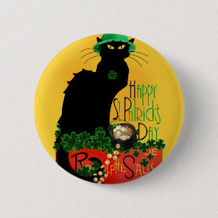 Lucky Le Chat Noir St. Patrick's Day 6 Cm Round Badge
