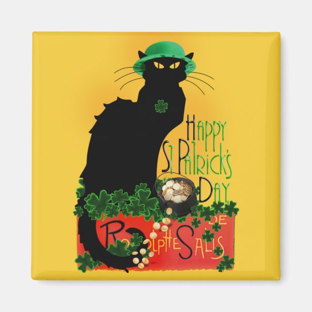 Lucky Le Chat Noir St. Patrick's Day Magnet (Front)