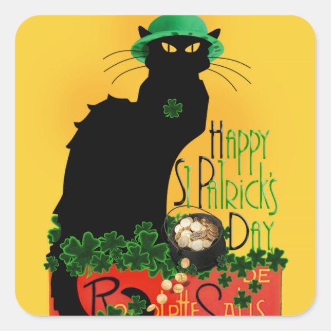 Lucky Le Chat Noir St. Patrick's Day Square Sticker (Front)