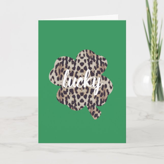 Lucky Leopard Print Shamrock St. Patrick's Day Card (Front)