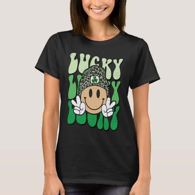 Lucky Leopard Smile Face Meme  St Patricks Day Wom T-Shirt (Front)
