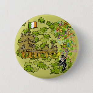Lucky Leprechaun and His Irish Castle 6 Cm Round Badge
