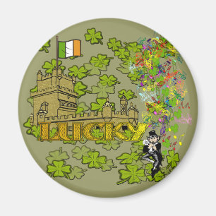 Lucky Leprechaun and His Irish Castle Magnet