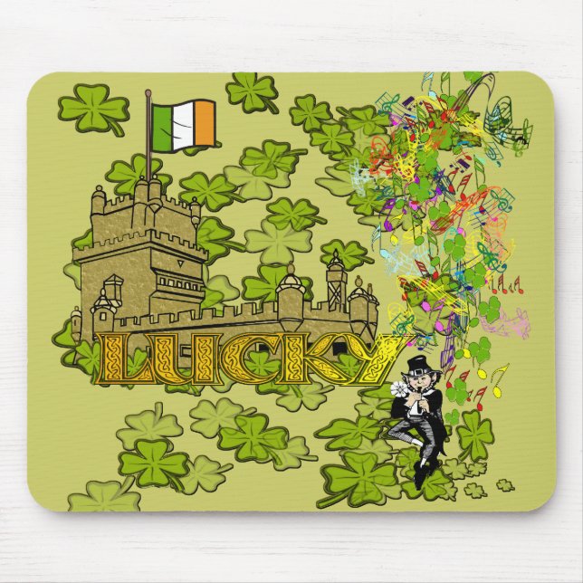 Lucky Leprechaun and His Irish Castle Mouse Mat (Front)