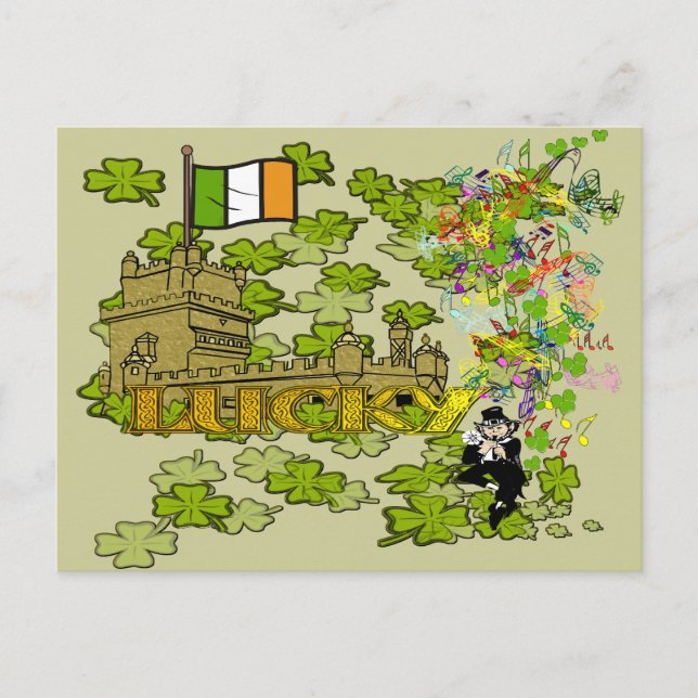 Lucky Leprechaun and His Irish Castle Postcard (Front)