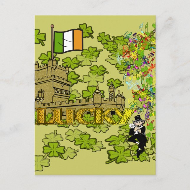 Lucky Leprechaun and His Irish Castle Postcard (Front)