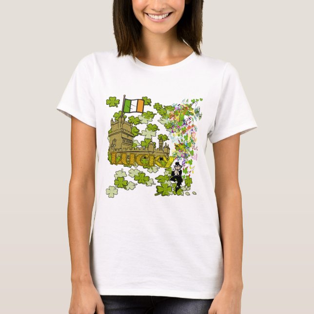 Lucky Leprechaun and His Irish Castle T-Shirt (Front)