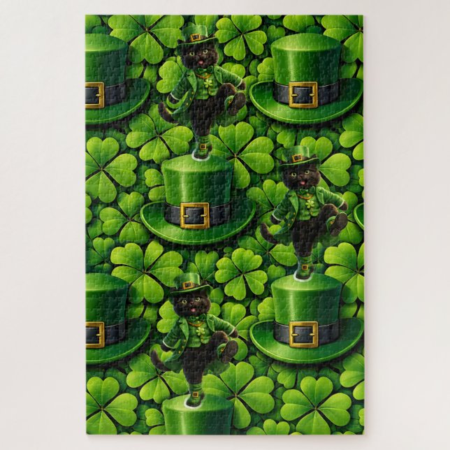 Lucky leprechaun black cat jigsaw puzzle Saint Pat (Vertical)