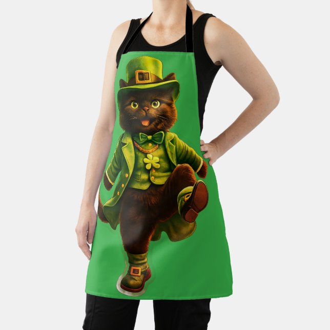 Lucky leprechaun black cat Saint Patrick's Day Pat Apron (Insitu)