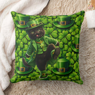 Lucky leprechaun black cat Saint Patrick's Day Pat Cushion