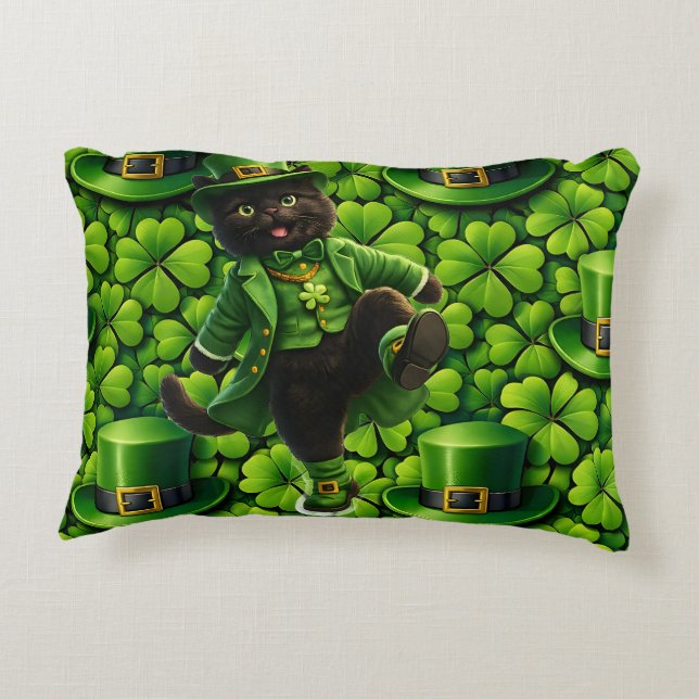 Lucky leprechaun black cat Saint Patrick's Day Pat Decorative Cushion (Back)