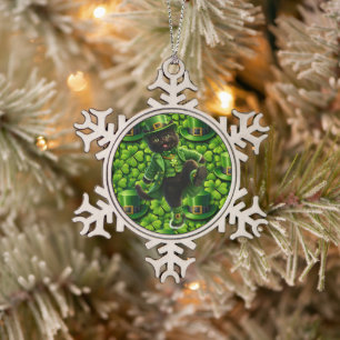Lucky leprechaun black cat snowflake ornament