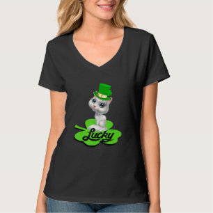 Lucky Leprechaun Cat St Patricks Day Shamrock For T-Shirt
