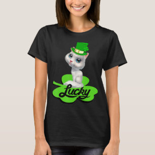 Lucky Leprechaun Cat St Patricks Day Shamrock For  T-Shirt