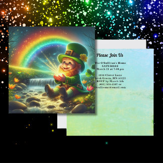 Lucky Leprechaun Gold Rainbow St Patrick's Square Invitation