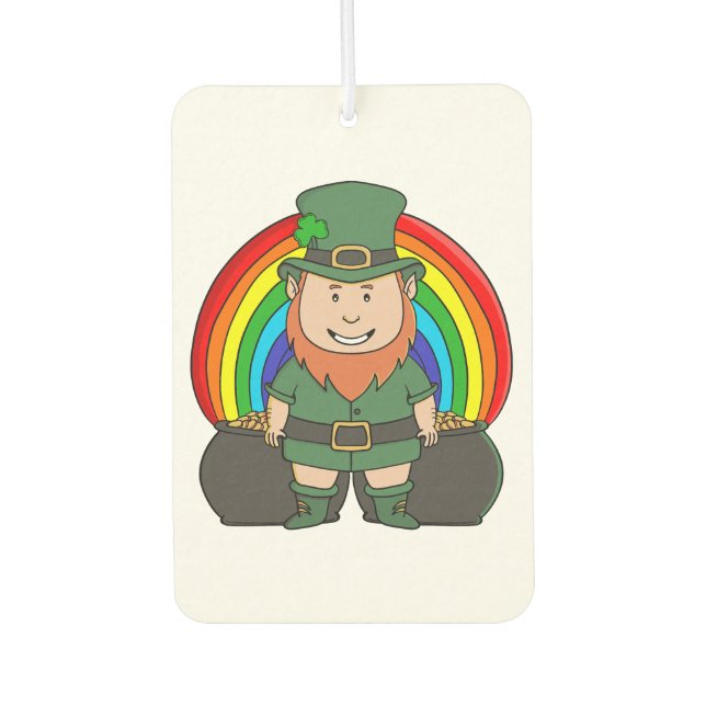 Lucky Leprechaun with Rainbow Pot of Gold Car Air Freshener (Front)