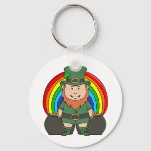 Lucky Leprechaun with Rainbow Pot of Gold Key Ring