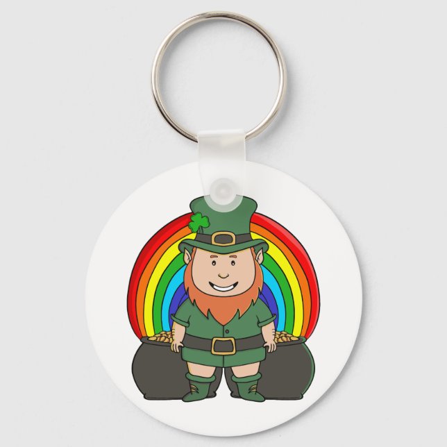 Lucky Leprechaun with Rainbow Pot of Gold Key Ring (Front)