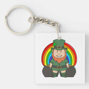 Lucky Leprechaun with Rainbow Pot of Gold Key Ring