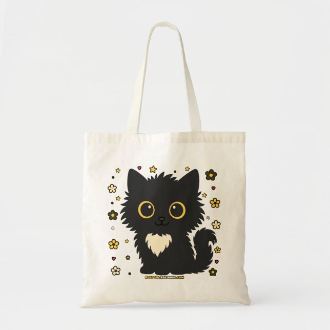 Lucky Lia Floral Cat Tote Bag (Front)