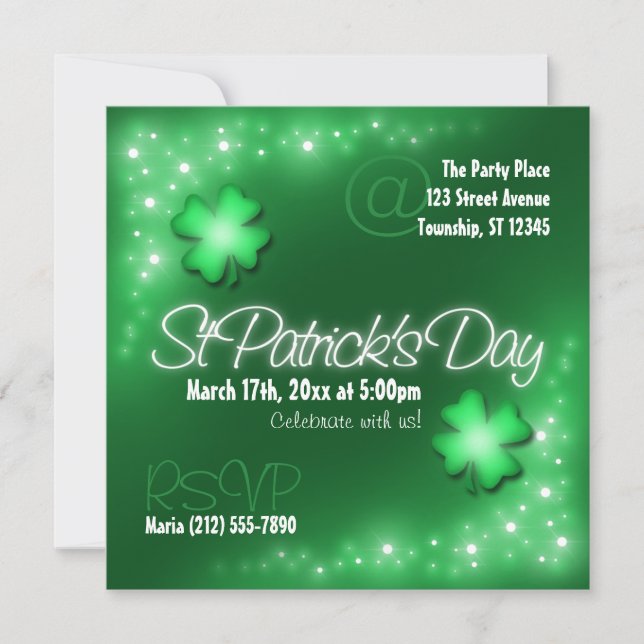 Lucky Lights - Green St Patrick's Day Invitations (Front)