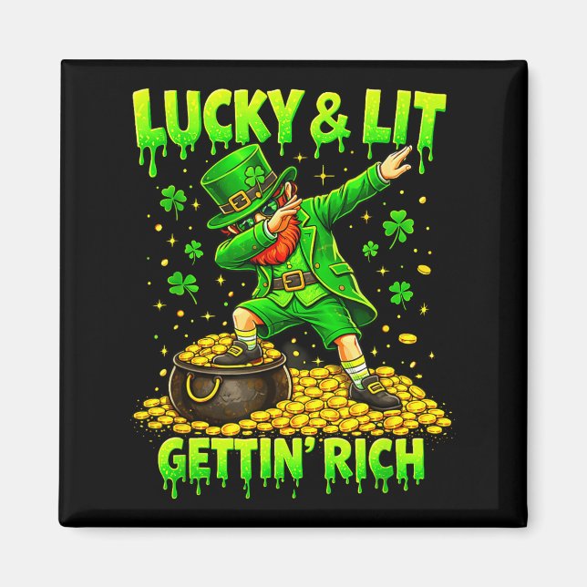 Lucky Lit Gettin Rich Irish Illustration Magnet (Front)