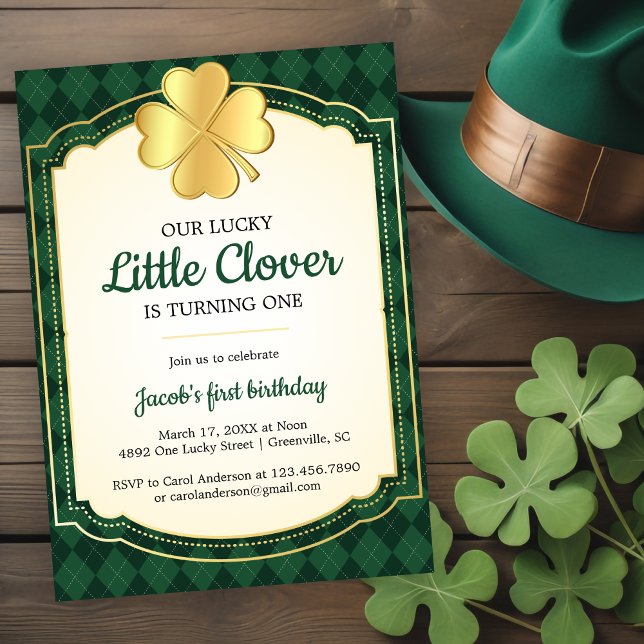 Lucky Little Clover Green 1st Birthday Party Invitation (Creator Uploaded)