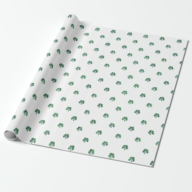 Lucky Little Four Leaf Clovers Saint Patricks Day Wrapping Paper (Unrolled)