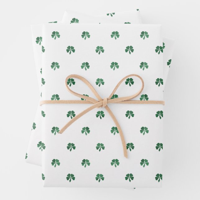 Lucky Little Four Leaf Clovers Saint Patricks Day Wrapping Paper Sheet (In situ)