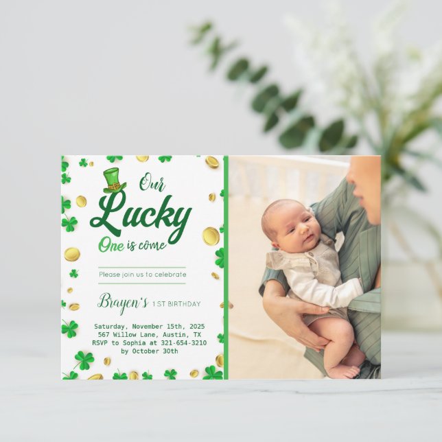 Lucky Little One – St. Patrick’s Day Baby Shower  Invitation (Standing Front)