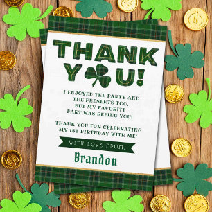Lucky Little Shamrock 1st Birthday Thank You Card